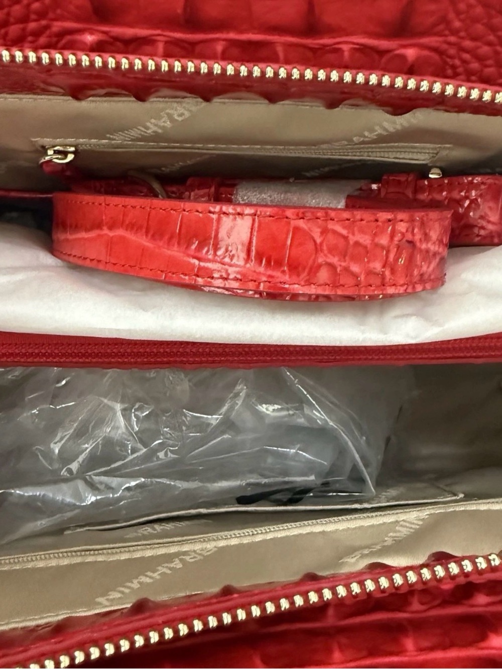 Brahmin Small Finley Satchel Sriracha Red Melbourne Leather - Picture 7 of 9